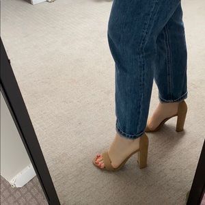 Nude suede block heeled sandals!